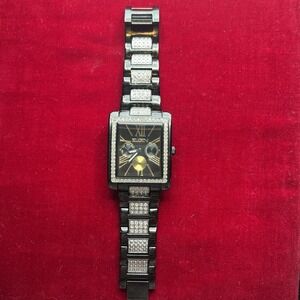 New Elgin Men`s Black IP Crystal Band & Dial Multifunction Quartz Watch FG10003